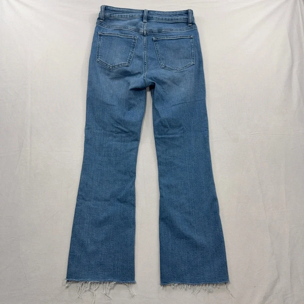 Quince Jeans Bella Stretch Kick Flare Raw Hem Seaside Blue Womens Size 26